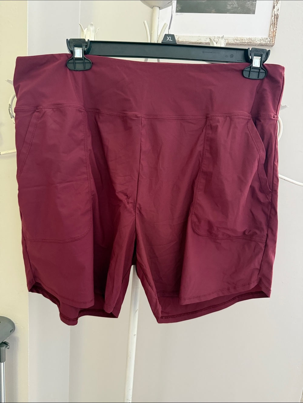 Baleaf Deep Red High-Waist Athletic Shorts with Side Pockets